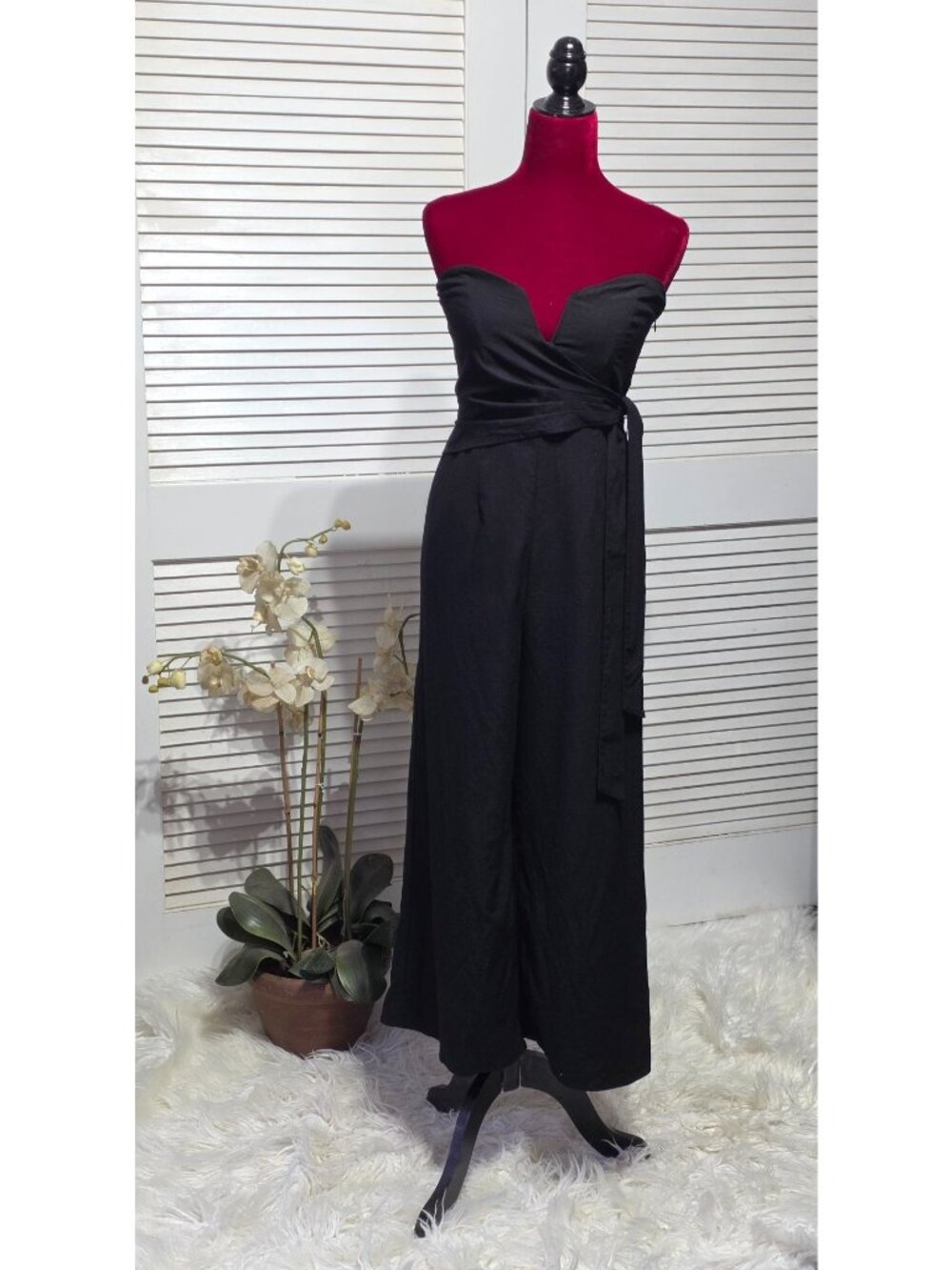 ASTR The Label Women's Black Zion Strapless Wrap-Style Jumpsuit Size M 3848